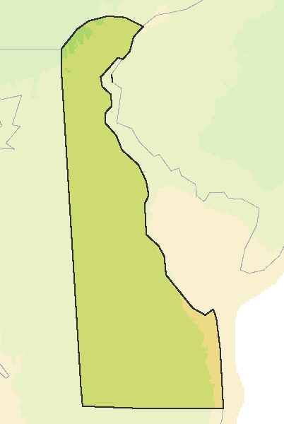 Map of the 2023 plant hardiness zones across Delaware, from zone 7a to zone 8a, with the state’s border drawn.
