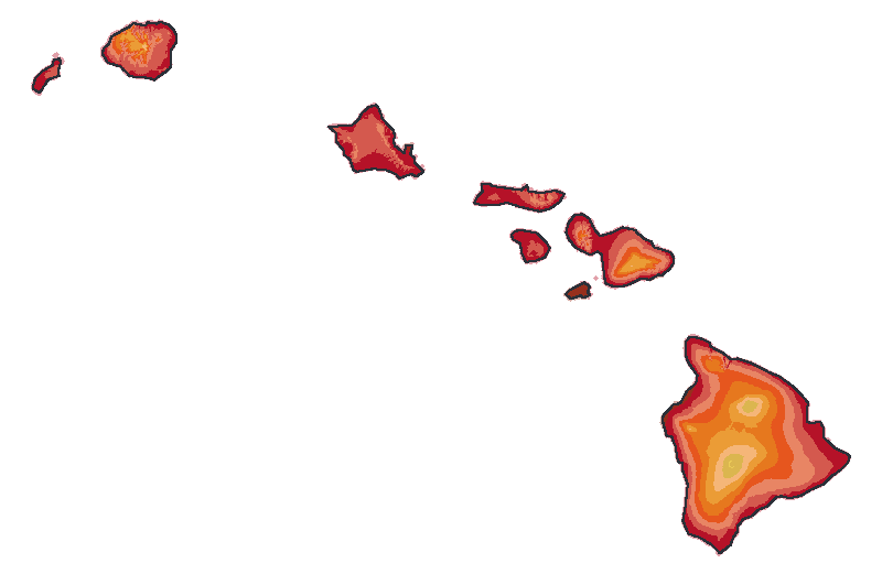 Map of the 2023 plant hardiness zones across Hawaii, from zone 9a to zone 13a, with the state’s border drawn.