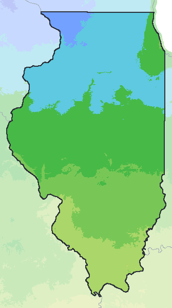 Map of the 2023 plant hardiness zones across Illinois, from zone 5a to zone 7a, with the state’s border drawn.