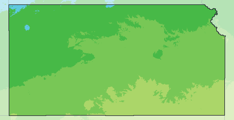 Map of the 2023 plant hardiness zones across Kansas, from zone 5b to zone 7a, with the state’s border drawn.