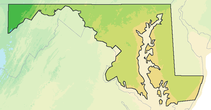 Map of the 2023 plant hardiness zones across Maryland, from zone 5b to zone 8a, with the state’s border drawn.