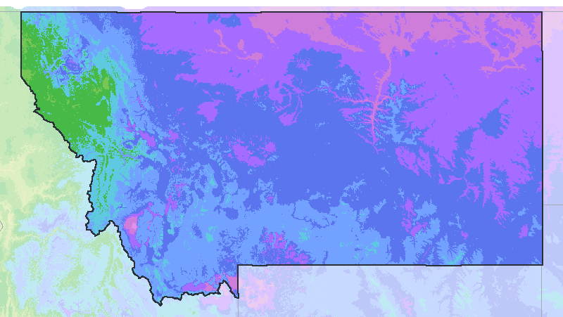 Map of the 2023 plant hardiness zones across Montana, from zone 3a to zone 6b, with the state’s border drawn.