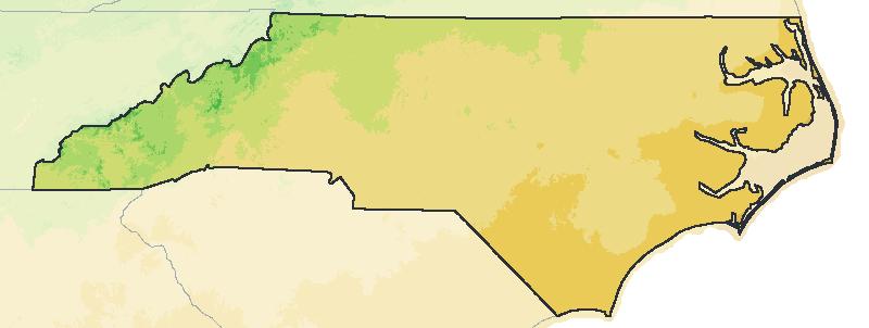 Map of the 2023 plant hardiness zones across North Carolina, from zone 6a to zone 9a, with the state’s border drawn.