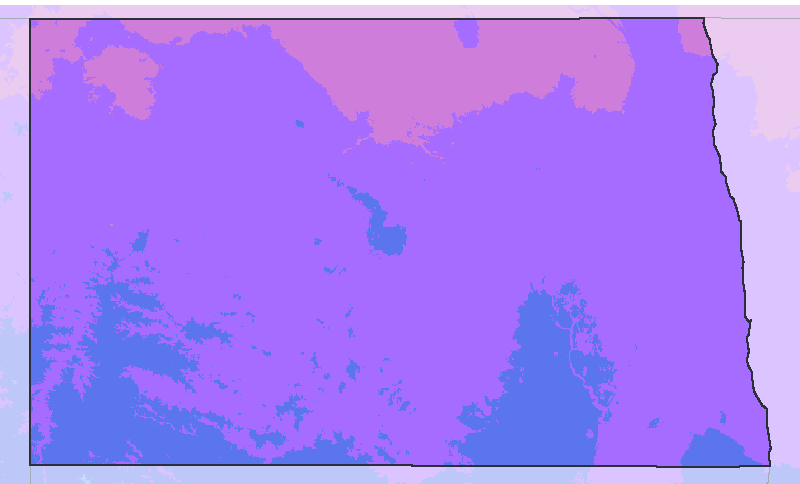 Map of the 2023 plant hardiness zones across North Dakota, from zone 3b to zone 4b, with the state’s border drawn.