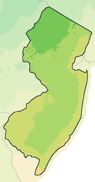 Map of the 2023 plant hardiness zones across New Jersey, from zone 6b to zone 8a, with the state’s border drawn.