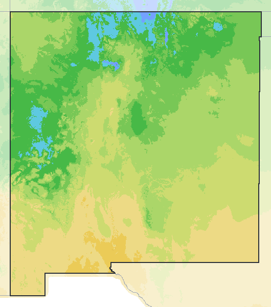 Map of the 2023 plant hardiness zones across New Mexico, from zone 5a to zone 8b, with the state’s border drawn.