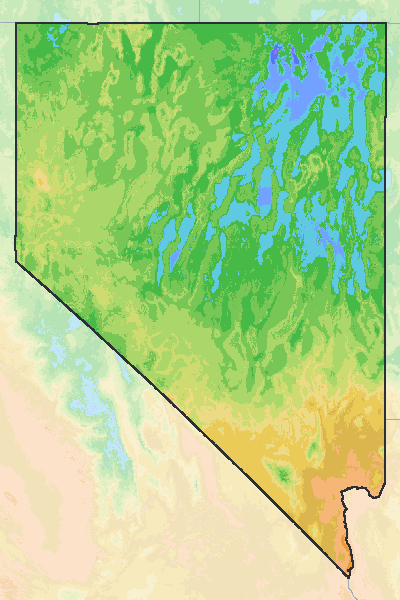 Map of the 2023 plant hardiness zones across Nevada, from zone 4b to zone 10a, with the state’s border drawn.