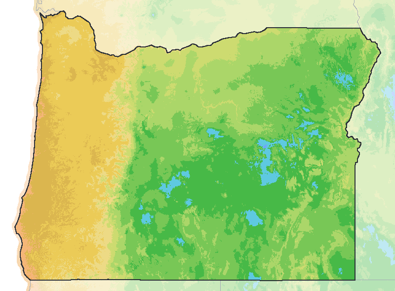 Map of the 2023 plant hardiness zones across Oregon, from zone 5a to zone 10a, with the state’s border drawn.