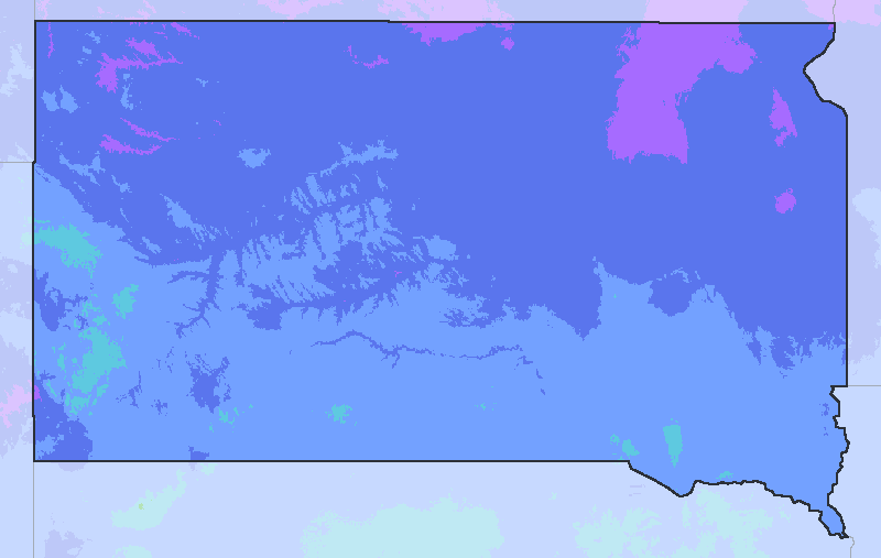 Map of the 2023 plant hardiness zones across South Dakota, from zone 4a to zone 5b, with the state’s border drawn.