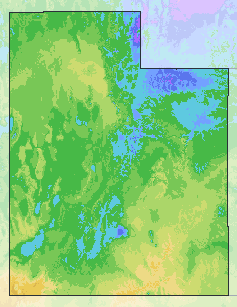 Map of the 2023 plant hardiness zones across Utah, from zone 4a to zone 9a, with the state’s border drawn.