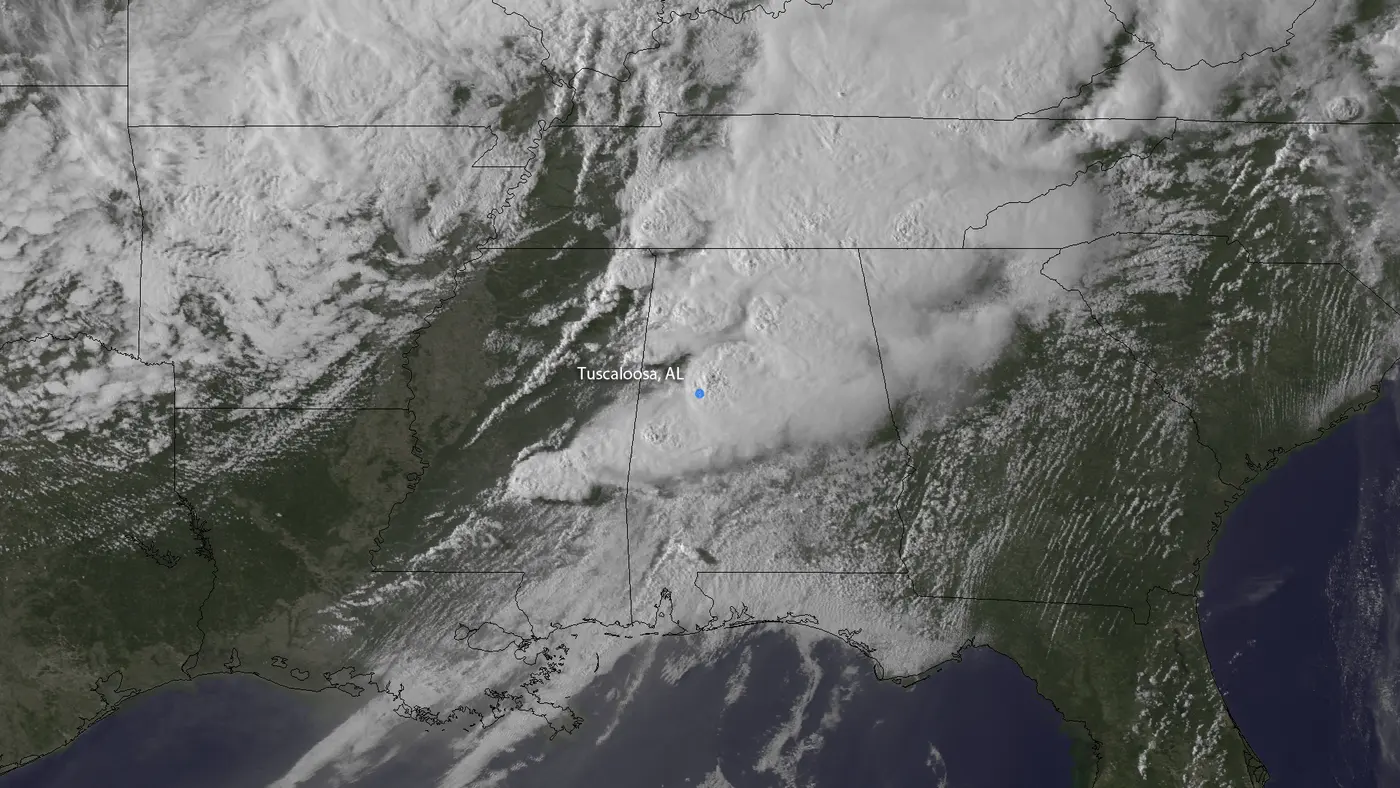 GOES satellite image of the long-lived supercell over Alabama on the afternoon of April 27, 2011.